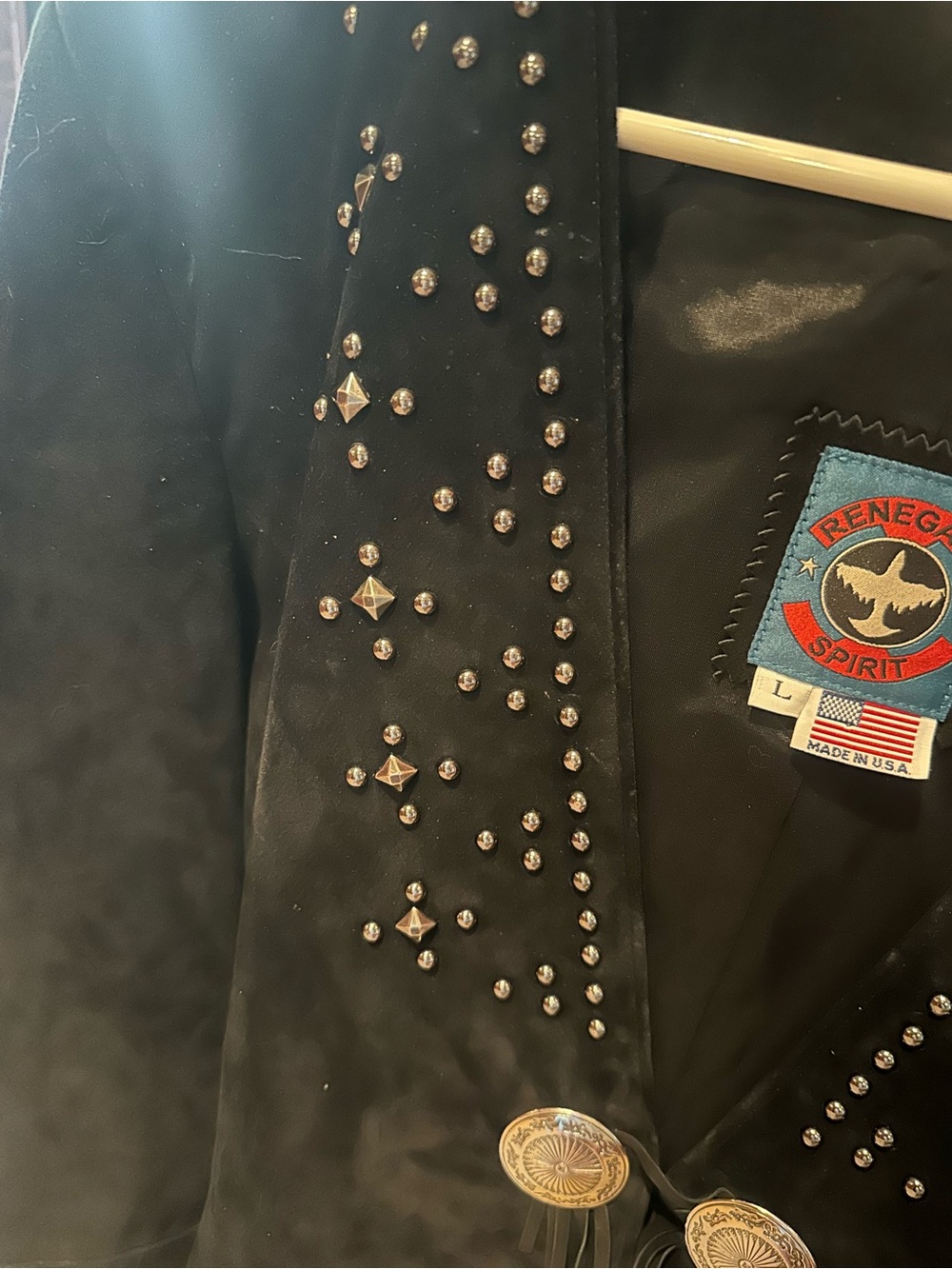 Western-Style Fringe Studded Black Suede Jacket - Picture 5 of 14